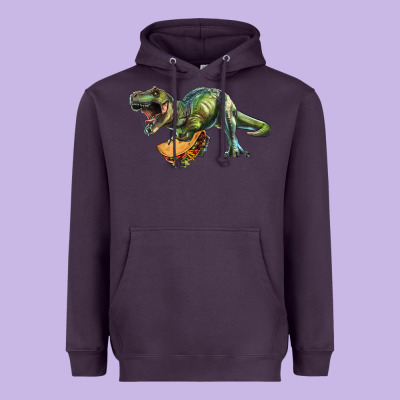 Heavyweight Hoodie T-Rex dinosaur holding a taco