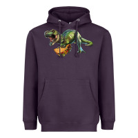 Plum T-Rex dinosaur holding a taco Heavyweight Hoodie - RanaPortraitStore