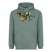 Sage T-Rex dinosaur holding a taco Heavyweight Hoodie - RanaPortraitStore