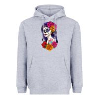 Heather Grey sugar skull girl Heavyweight Hoodie - RanaPortraitStore