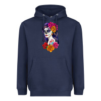 Navy sugar skull girl Heavyweight Hoodie - RanaPortraitStore