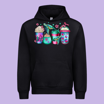 Turtle Coffee Cups Urban Hoodie Designed By Jasminsmagicworld