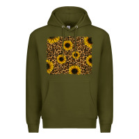 Army Green leopard sunflowers background Premium Hoodie - RanaPortraitStore