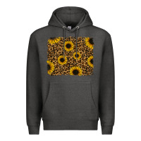 Charcoal Heather leopard sunflowers background Premium Hoodie - RanaPortraitStore