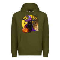 Army Green black witch cat coffin and moon Premium Hoodie - BundleAndBundleShop