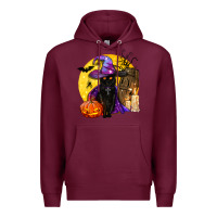Burgundy black witch cat coffin and moon Premium Hoodie - BundleAndBundleShop