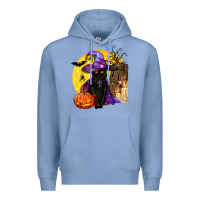 Colony Blue black witch cat coffin and moon Premium Hoodie - BundleAndBundleShop