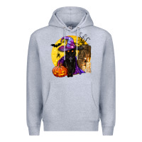 Heather Grey black witch cat coffin and moon Premium Hoodie - BundleAndBundleShop