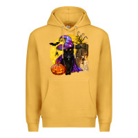 Mustard black witch cat coffin and moon Premium Hoodie - BundleAndBundleShop