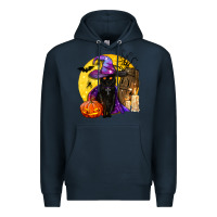 Navy black witch cat coffin and moon Premium Hoodie - BundleAndBundleShop