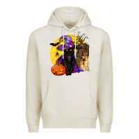 Oatmeal Heather black witch cat coffin and moon Premium Hoodie - BundleAndBundleShop