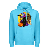 Ocean Blue black witch cat coffin and moon Premium Hoodie - BundleAndBundleShop