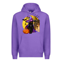 Purple black witch cat coffin and moon Premium Hoodie - BundleAndBundleShop