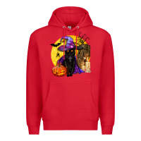 Red black witch cat coffin and moon Premium Hoodie - BundleAndBundleShop