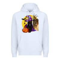 White black witch cat coffin and moon Premium Hoodie - BundleAndBundleShop