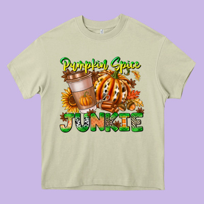 Pumpkin Spice Junkie Heavy Core Tee Designed By Cowhidedigitalart