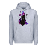 Heather Grey black witch cat Premium Hoodie - BundleAndBundleShop