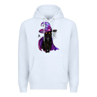 White black witch cat Premium Hoodie - BundleAndBundleShop