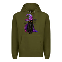 Army Green black witch cat Premium Hoodie - BundleAndBundleShop