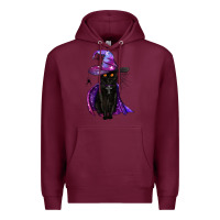 Burgundy black witch cat Premium Hoodie - BundleAndBundleShop