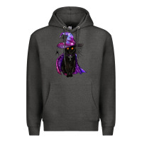 Charcoal Heather black witch cat Premium Hoodie - BundleAndBundleShop