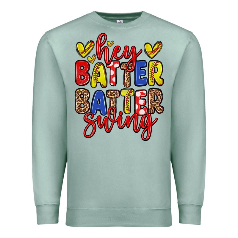 Hey Batter Batter Swing Softball Premium Sweatshirt by Zillion Design Studio | Teevron
