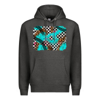 Charcoal Heather race day turquoise background Premium Hoodie - AdoDesignShop