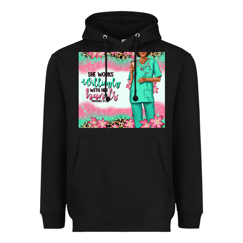 She Works Willingly With Her Hands Afro Nurse Heavyweight Hoodie by RanaPortraitStore | Teevron