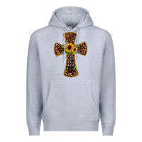 Heather Grey leopard gemstone sunflower cross Premium Hoodie - JahusDesignShop