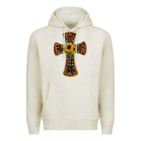 Oatmeal Heather leopard gemstone sunflower cross Premium Hoodie - JahusDesignShop