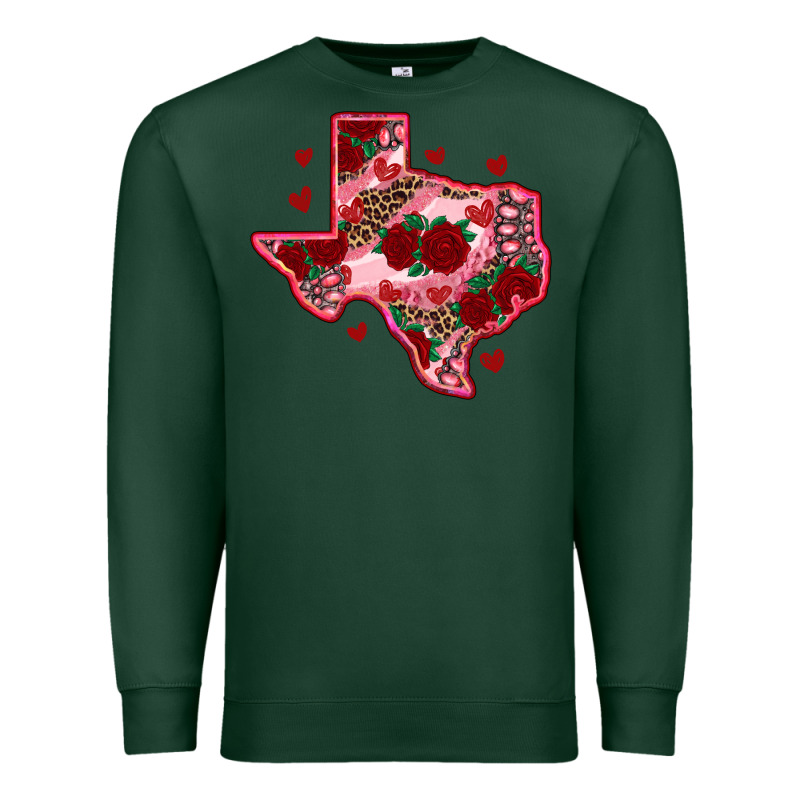 Valentine' S Day Texas Map With Roses Premium Sweatshirt by RanaPortraitStore | Teevron