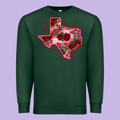 Valentine' S Day Texas Map With Roses Premium Sweatshirt Designed By Ranaportraitstore