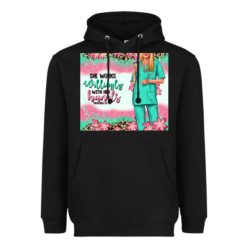 She Works Willingly With Her Hands Blonde Nurse Heavyweight Hoodie by RanaPortraitStore | Teevron