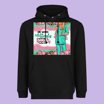 Heavyweight Hoodie she works willingly with her hands blonde nurse