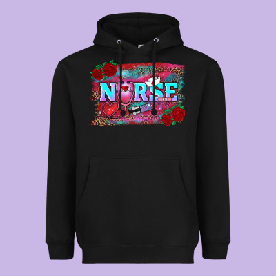 Heavyweight Hoodie valentines day nurse with leopard and turquoise ba