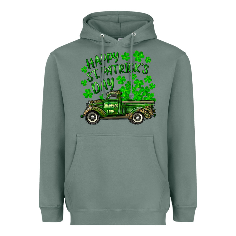 Happy St. Patricks Day Shamrock Farm Truck Heavyweight Hoodie by RanaPortraitStore | Teevron