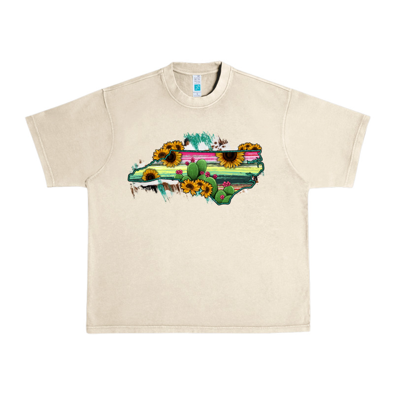 North Carolina Map Sunflower Cactus Serape Urban Heavy Tee by RanaPortraitStore | Teevron