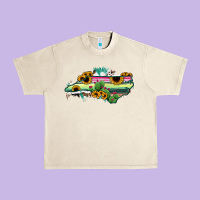 North Carolina Map Sunflower Cactus Serape Urban Heavy Tee Designed By Ranaportraitstore