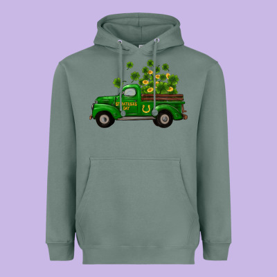 Heavyweight Hoodie st patricks truck shamrock horseshoe gold