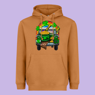 Heavyweight Hoodie st patricks day truck with pot of gold horseshoe a