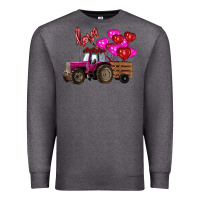 Charcoal Heather valentine's day pink tractor with pin heart balloons Premium Sweatshirt - RanaPortraitStore