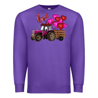 Purple valentine's day pink tractor with pin heart balloons Premium Sweatshirt - RanaPortraitStore