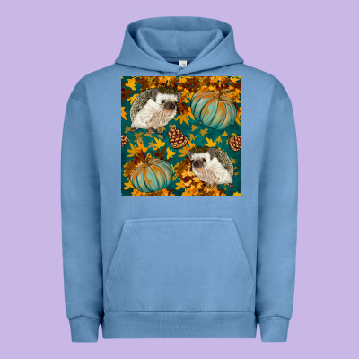 Hedgehog And Pumpkins Seamless Pattern Urban Hoodie Designed By Bundleandbundleshop