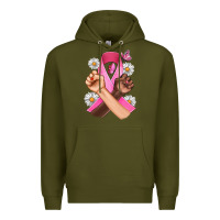 Army Green Breast Cancer Fist Daisy Butterfly Premium Hoodie - Artiststas