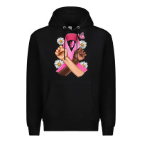 Black Breast Cancer Fist Daisy Butterfly Premium Hoodie - Artiststas