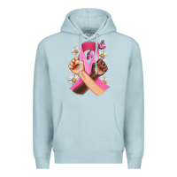 Blue Mist Breast Cancer Fist Daisy Butterfly Premium Hoodie - Artiststas