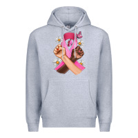 Heather Grey Breast Cancer Fist Daisy Butterfly Premium Hoodie - Artiststas