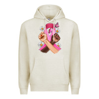 Oatmeal Heather Breast Cancer Fist Daisy Butterfly Premium Hoodie - Artiststas