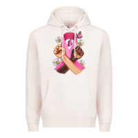Pale Pink Breast Cancer Fist Daisy Butterfly Premium Hoodie - Artiststas