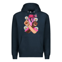 Navy Breast Cancer Fist Daisy Butterfly Premium Hoodie - Artiststas